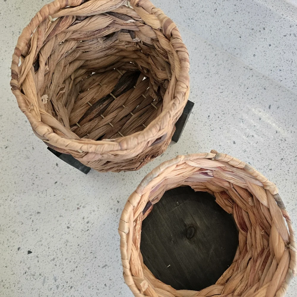 Target Woven Rattan Planters with Black Legs - Natural Brown